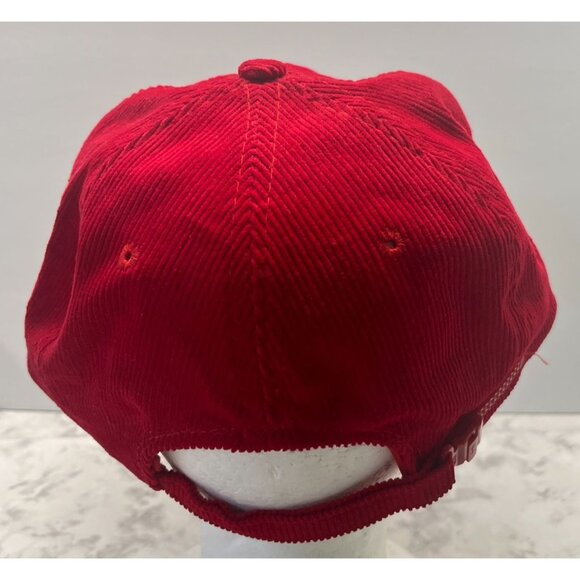 Carnation Corduroy Hat Vintage Potato Person Red Baseball Cap Ama Pro Zip Strap - Picture 3 of 11